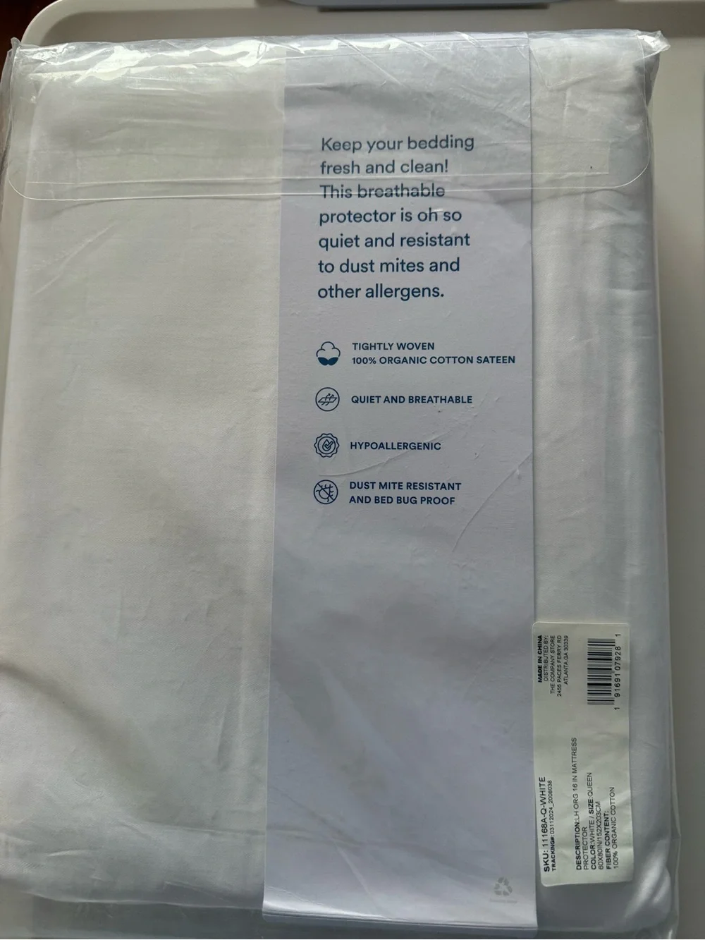 THE COMPANY STORE 100% ORGANIC COTTON SATEEN MATTRESS PROTECTOR: QUEEN